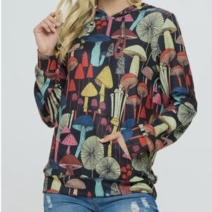 LA Soul Mushroom Print Long Sleeve Hoodie - Size L